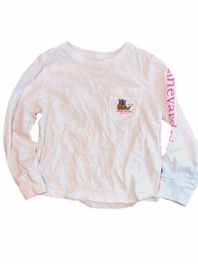 Vineyard Vines White Long-Sleeve Tee with Pink Sleeve Script